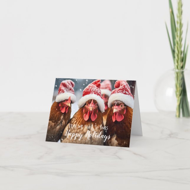Tarjeta Graciosos Navidades de pollos traseros Felices Fie (Anverso)