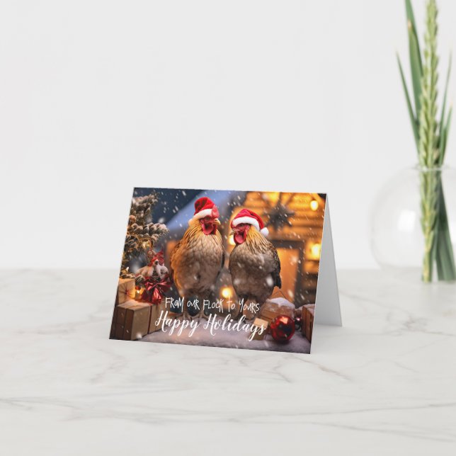 Tarjeta Graciosos Navidades de pollos traseros Felices Fie (Anverso)