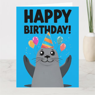 Tarjeta Graciosos puntitos de cumpleaños de foca - Asombro