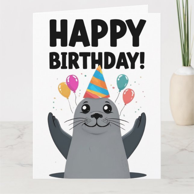 Tarjeta Graciosos puntitos de cumpleaños de foca - Asombro (Anverso)