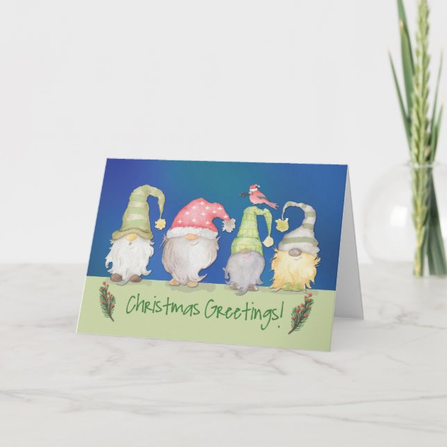 Tarjeta Graciosos saludos de Gnome sobre vacaciones de Nav (Anverso)