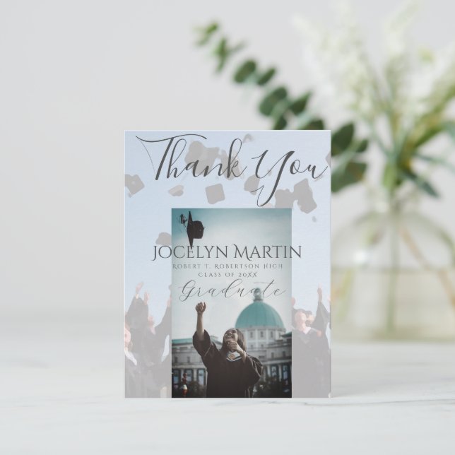 Tarjeta Grad Photo Cap Toss Border Gracias Postcard (Anverso de pie)