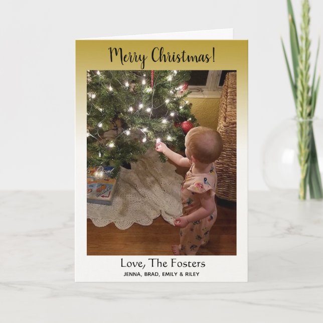 Tarjeta Gradient Gold Classy Merry Christmas Family Photo (Anverso)