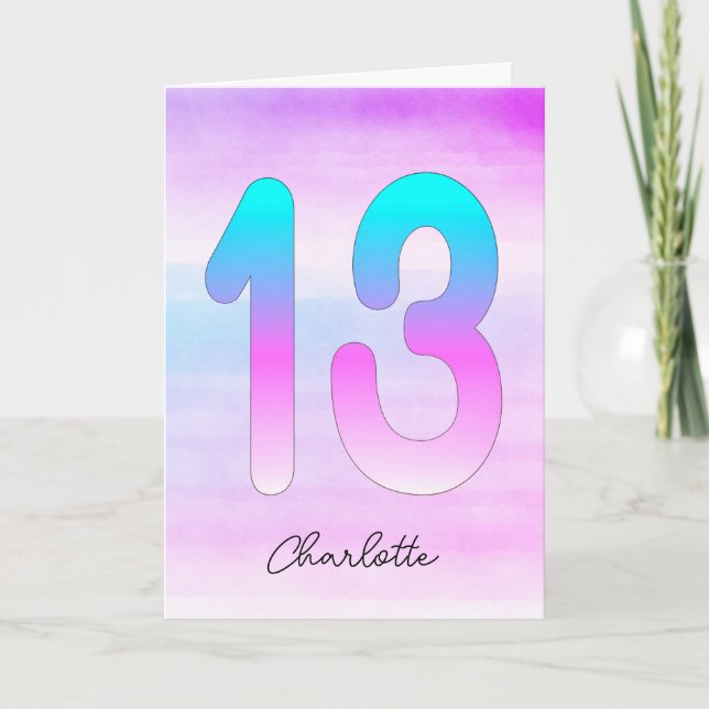 Tarjeta Gradiente azul púrpura 13 cumpleaños (Anverso)