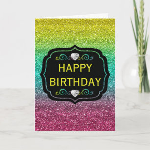 Tarjeta Gradiente de Glitter de Arcoíris Brillante Cumplea