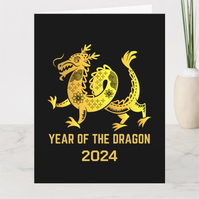 Tarjeta Gradiente Dorado Año Del Dragón 2024 Año Nuevo (Anverso)
