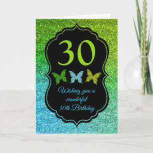 Tarjeta Gradiente Verde y Azul Brillo Cumpleaños