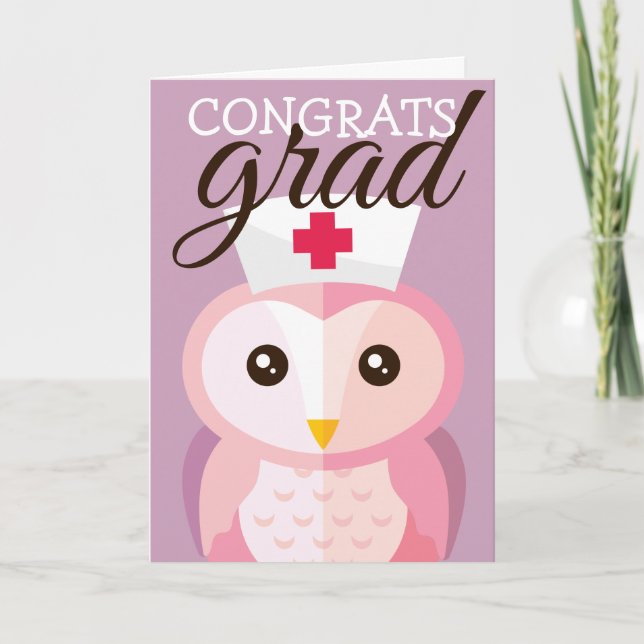 Tarjeta Grado de felicitaciones | Lechuza Enfermera (Anverso)