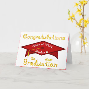 Tarjeta Grado Rojo Cap Oro Graduado Blanco Clase 2024 Gorr