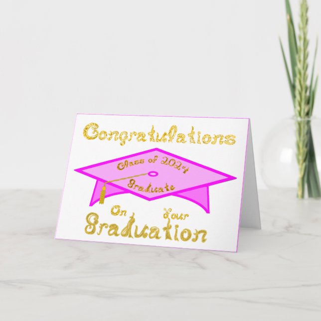 Tarjeta Grado Rosa Grad Cap Gold Graduate Clase 2024 Gorra (Anverso)