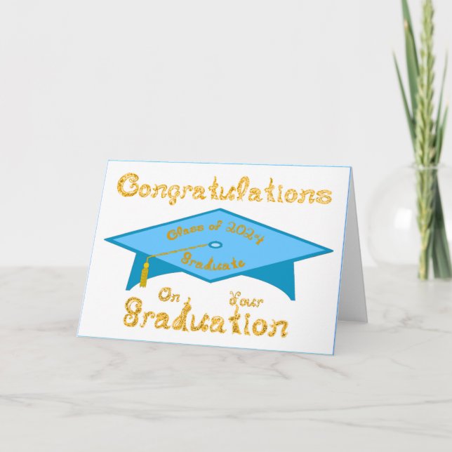 Tarjeta Grado verde azulado Blue Grad Cap Gold Graduate Cl (Anverso)