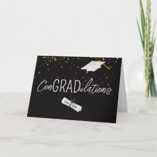 Tarjeta Graduación 2026 Confeti y Gorra de Oro