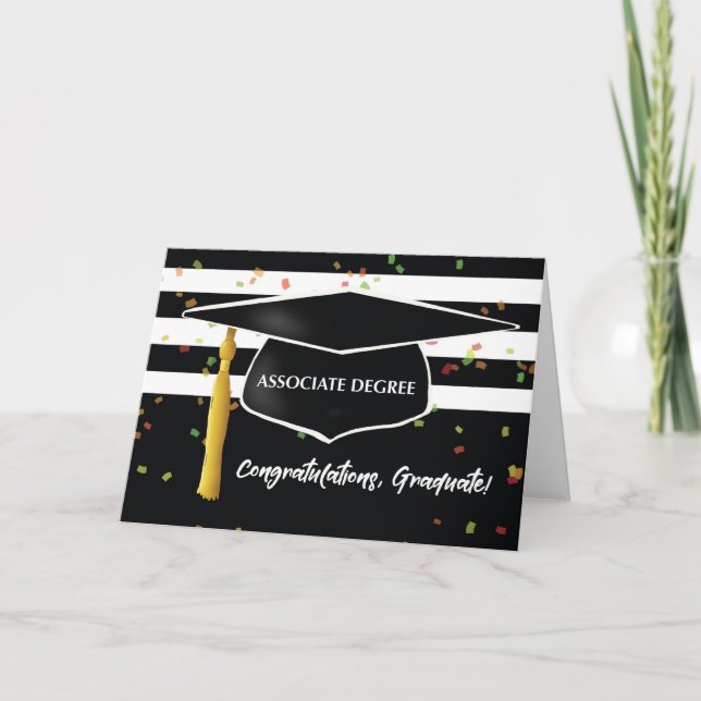 Tarjeta Graduación Asociada de Graduación con Blanco Negro (Anverso)