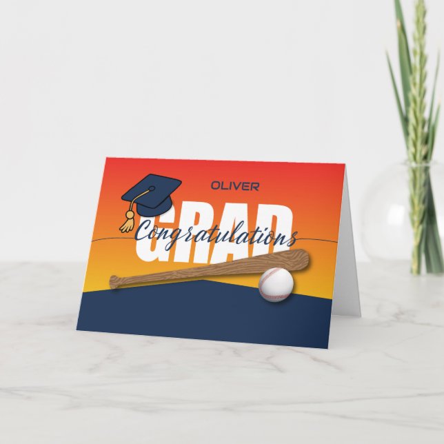 Tarjeta Graduación Atleta De Béisbol Felicitaciones Grad (Anverso)