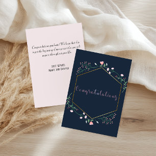 Tarjeta Graduación azul marino y floral rosa