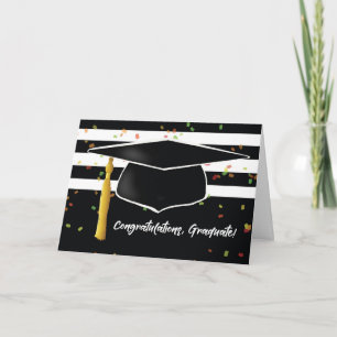 Tarjeta Graduación con tapón y franjas blancas negras
