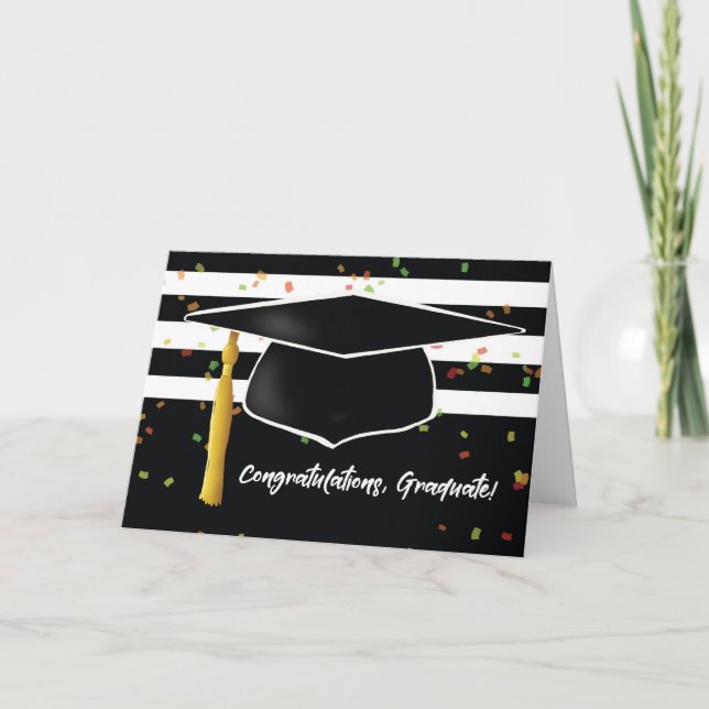 Tarjeta Graduación con tapón y franjas blancas negras (Anverso)