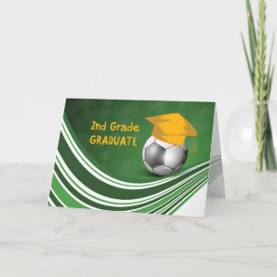 Tarjeta Graduación de 2º grado, pelota de fútbol y Gorra