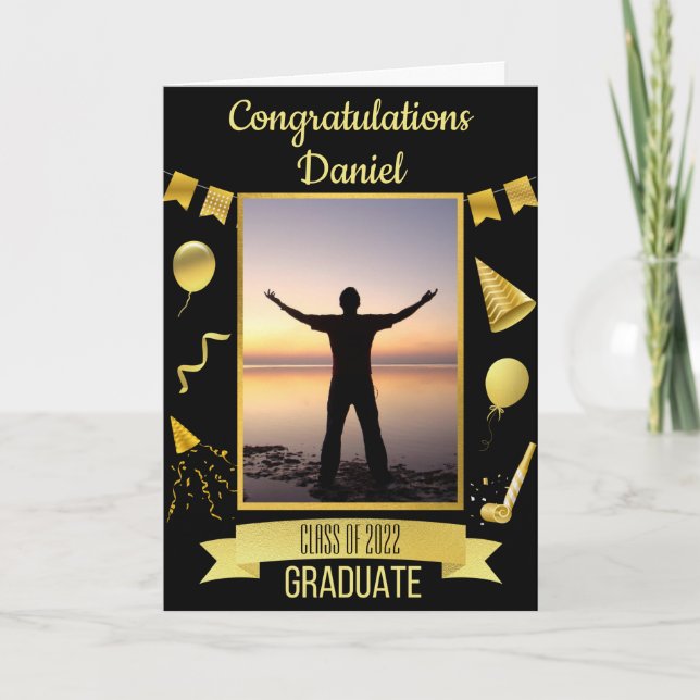 Tarjeta Graduación de Black & Gold Felicitaciones (Anverso)