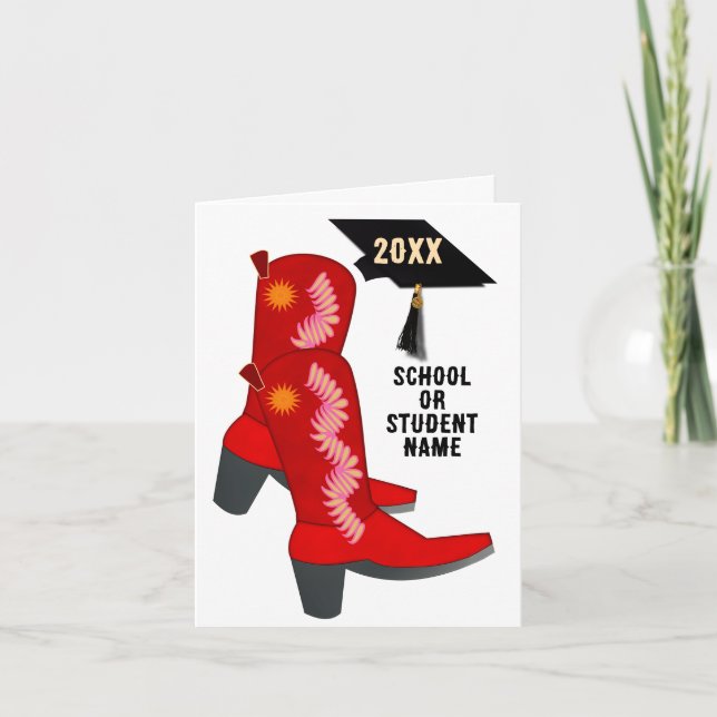 Tarjeta Graduación de Boots Red Cowboy (Anverso)