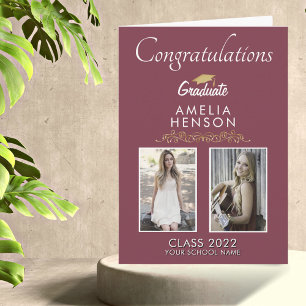 Tarjeta Graduación de Burgundy Dorado 2 Fotos Graduación