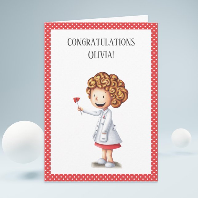 Tarjeta Graduación de Chica de Médica de Enfermería Cuta (Cute doctor or nurse greeting card perfect for graduations, retirements and birthdays)