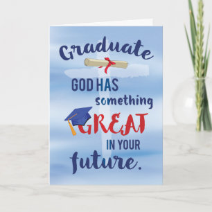 Tarjeta Graduación de color azul cruzado religioso