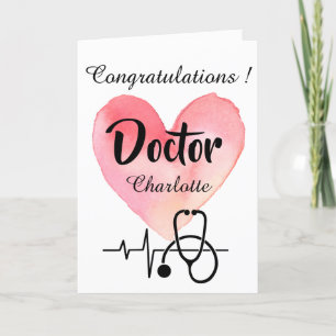 Tarjeta Graduación de Doctor con Corazón y Estetoscopio en