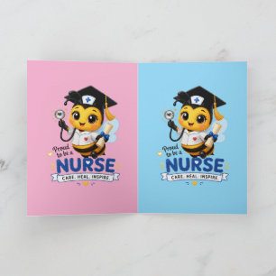Tarjeta Graduación de Enfermera Abeja Kawaii Lindo 2026