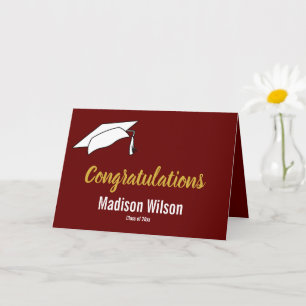 Tarjeta Graduación de felicitaciones en blanco y rojo oscu