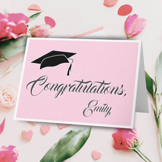 Tarjeta Graduación de felicitaciones rosadas modernas (Subido por el creador)
