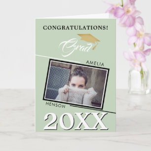 Tarjeta Graduación de Foto de Graduado Verde Pastel Modern