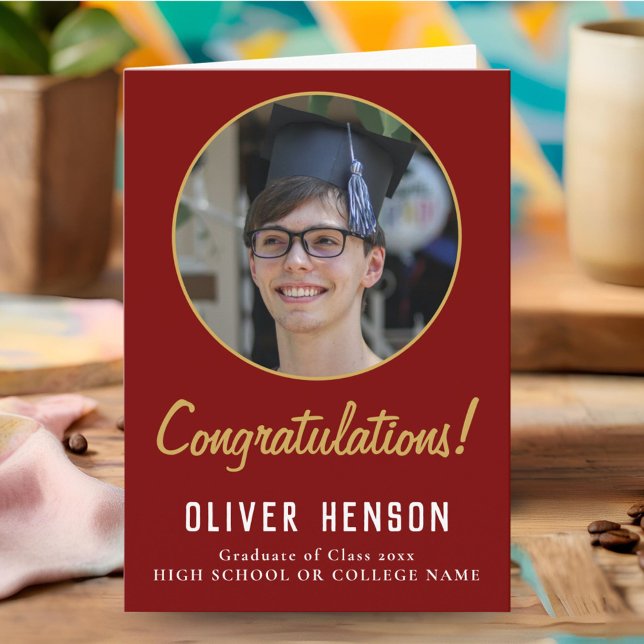 Tarjeta Graduación de Foto Graduada de Enhorabuena Roja (Subido por el creador)