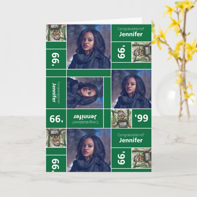 Tarjeta Graduación de fotografía cuadrada Clase Año Verde (flor amarilla)