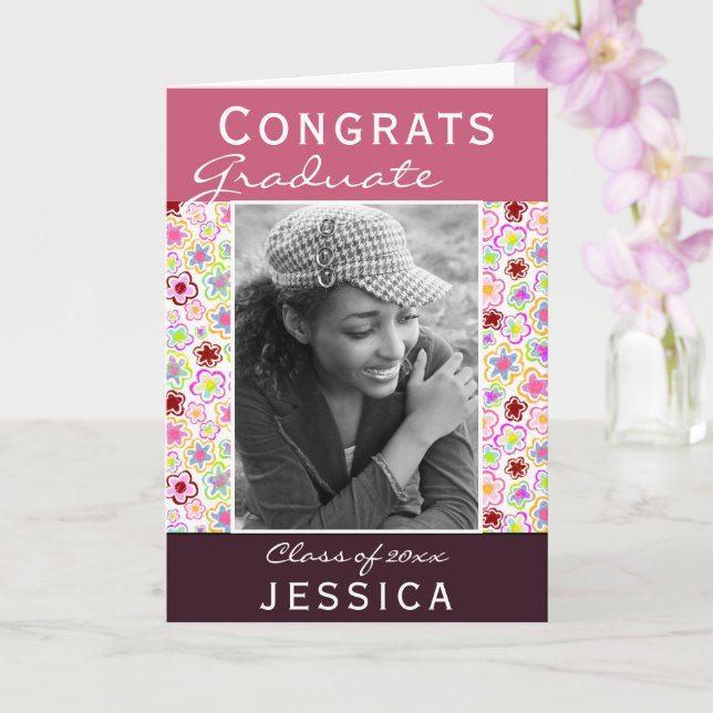 Tarjeta Graduación de fotografía del patrón de flor de gra (Orquídea)