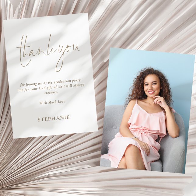 Tarjeta Graduación de fotos con guiones de oro informal Gr (Front and back view - add your photo on the back!)