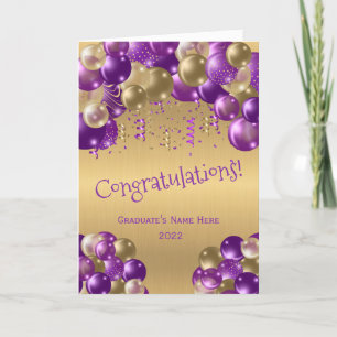 Tarjeta Graduación de globos de oro púrpura de moda