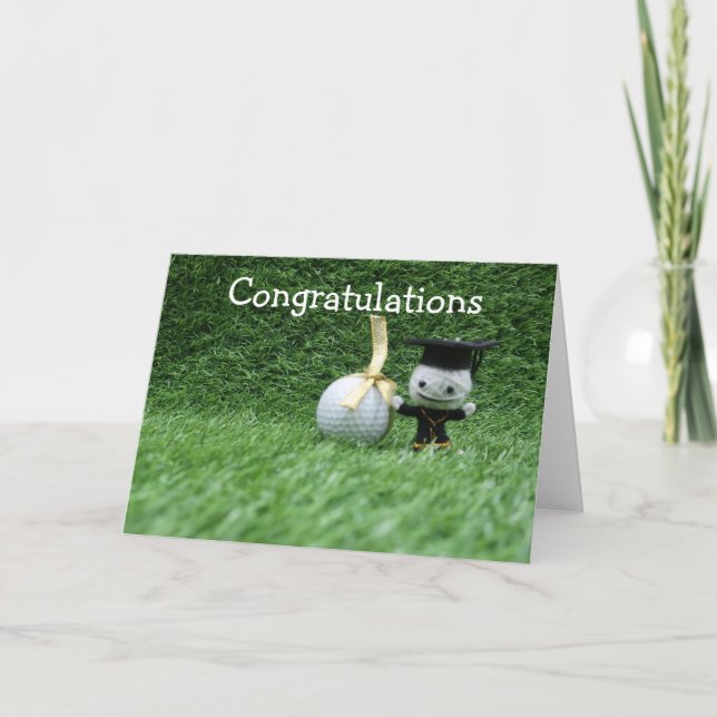 Tarjeta Graduación de golf con gorra de hobo y felicitacio (Anverso)