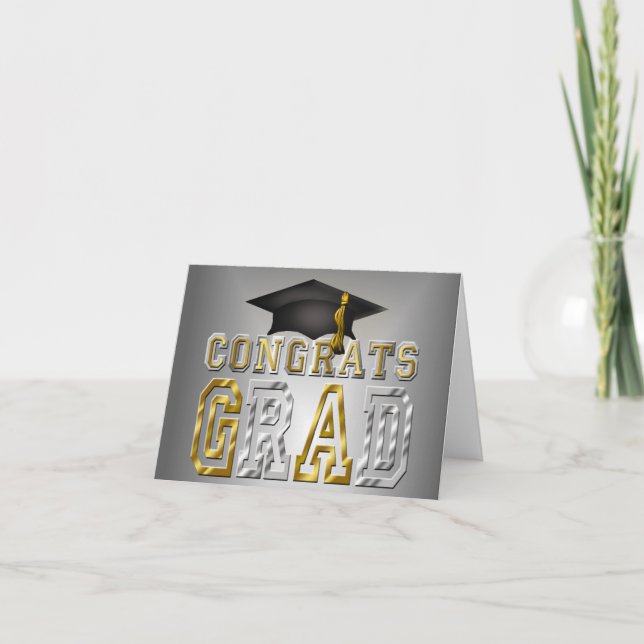 Tarjeta Graduación de Grado de Felicitaciones - Oro Plata  (Anverso)