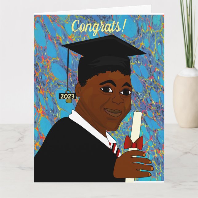 Tarjeta Graduación de grado para hombre negro afroamerican (Anverso)