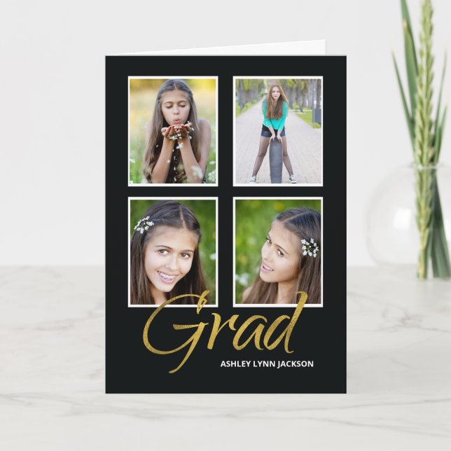Tarjeta Graduación de hija Cuatro Personalizables de fotos (Anverso)