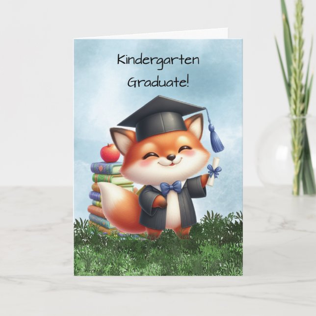 Tarjeta Graduación de kindergarten Boy Fox felicitaciones (Anverso)