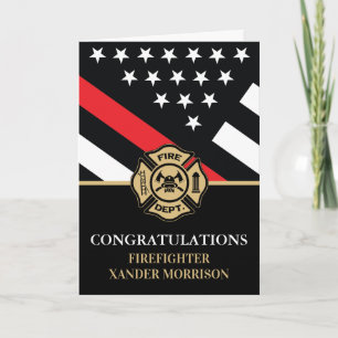 Tarjeta Graduación de la Academia de Bomberos Bandera Líne