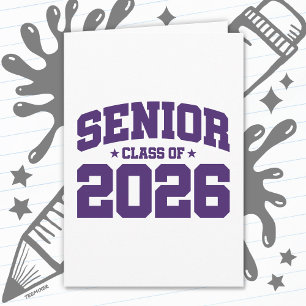 Tarjeta Graduación de la clase superior de 2026 púrpura un
