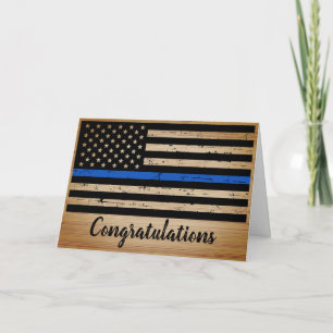 Tarjeta Graduación de la policía Rústica Línea Azul delgad