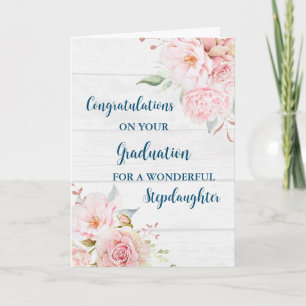 Tarjeta Graduación de las hijastra de flores rosadas