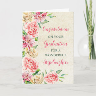 Tarjeta Graduación de las hijastra de flores rosadas