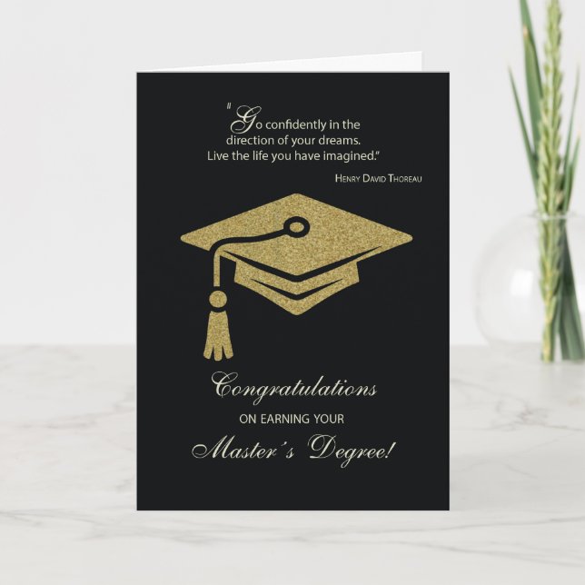 Tarjeta Graduación de maestría felicitaciones a negro (Anverso)