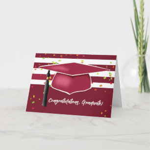 Tarjeta Graduación De Mármol Rojo Con Tiras Blancas Gordas