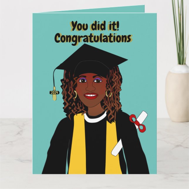 Tarjeta Graduación de mujer afroamericana (Anverso)